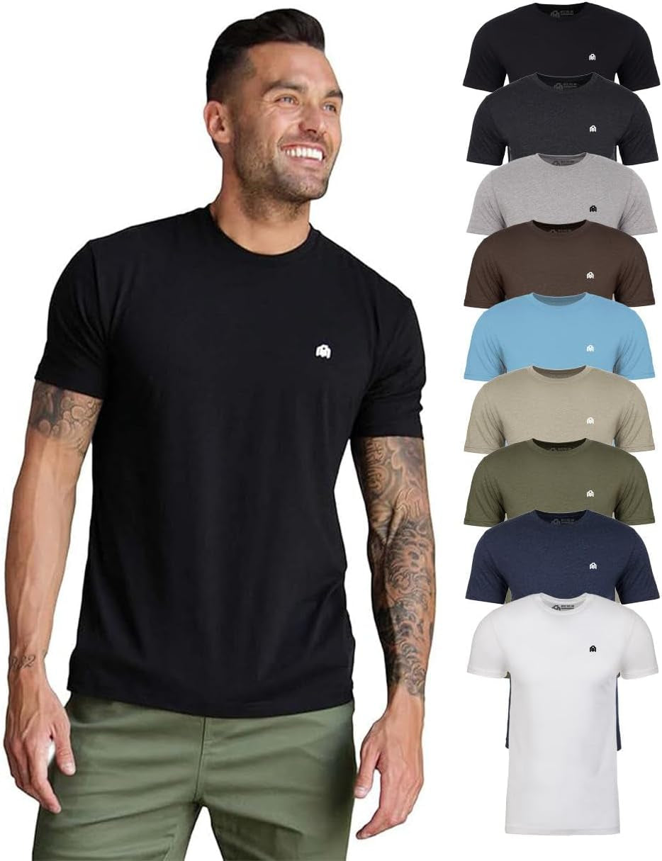 Mens T Shirt with Logo - Short Sleeve Crew Neck Soft Fitted Tees S - 4XL Fresh Classic Basic Tshirts