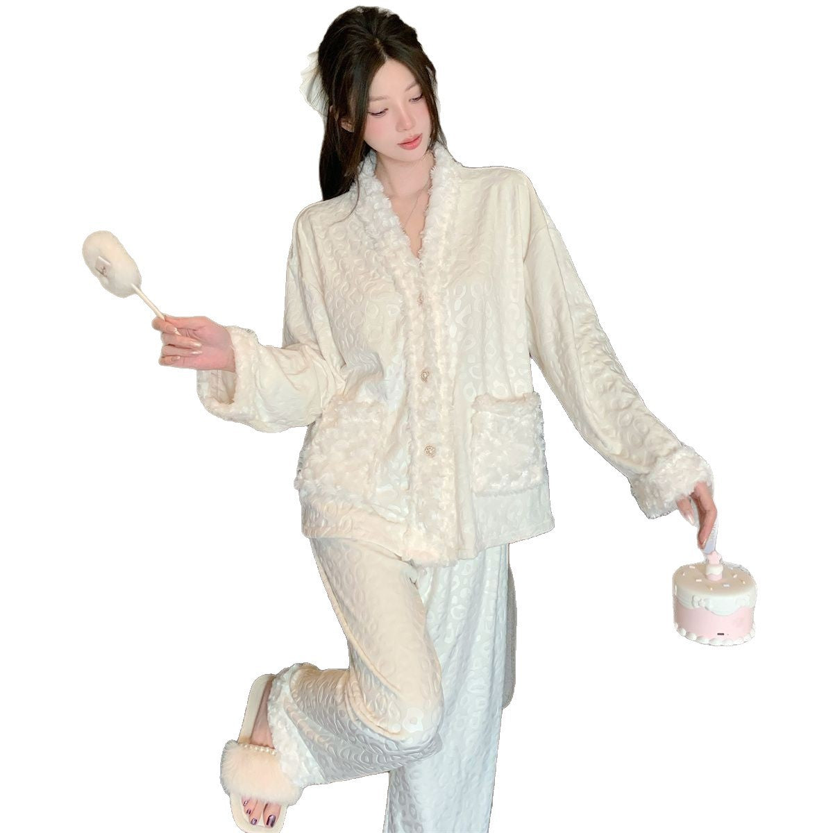 Solid-color Long-sleeve Casual Loungewear Set