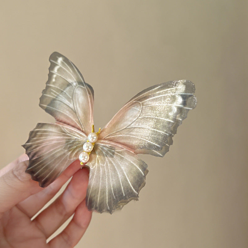 Mesh Pearl Butterfly Barrettes Updo Duckbill Clip
