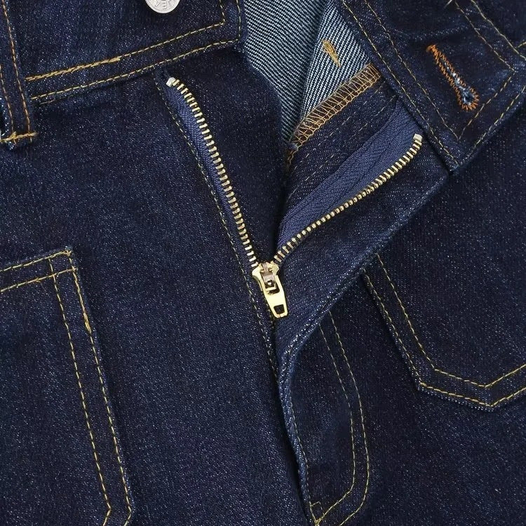 Navy Tuyere Pocket Decoration Loose Straight High Waist Jeans