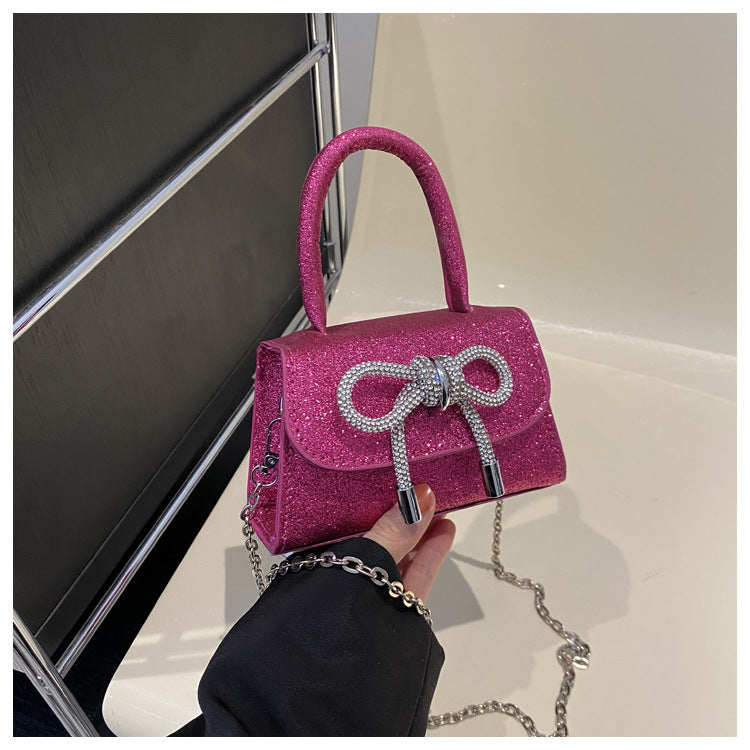 Simple Casual Bowknot New Fashion Korean Chain Personality Hand-carrying Crossbody Shoulder Small Square Bag
