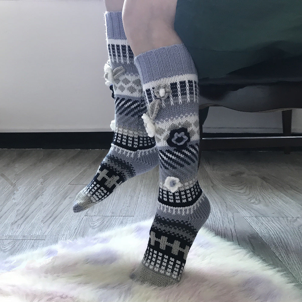 Ins Style Retro Jacquard Long Ladies Hand Crochet Floor Socks