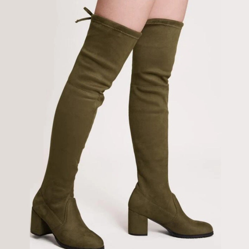 Mid-High Tube Chunky Heel High Heel British Style Fashion All-match Stretch Boots