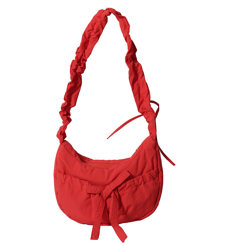 Temperament Wild Nylon Pleated Bow Girls' One-shoulder Bag