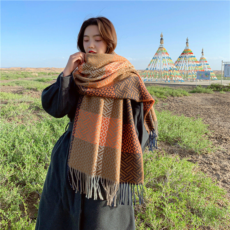 Imitated Wool All-match Double-sided Autumn And Winter Thickened Warm Scarf