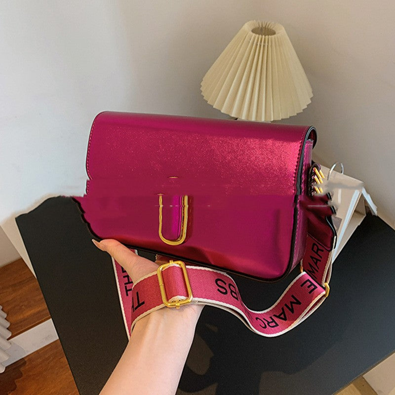 Fashion Small Square Bag Simple Texture Wide Shoulder Strap