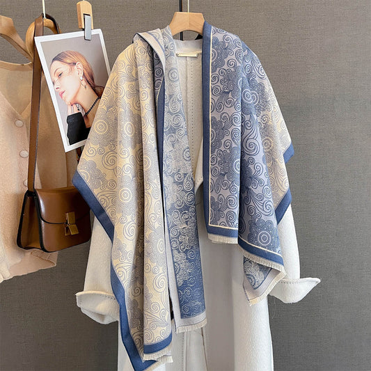 Patchwork Color-block Design Vintage-print Neck Scarf