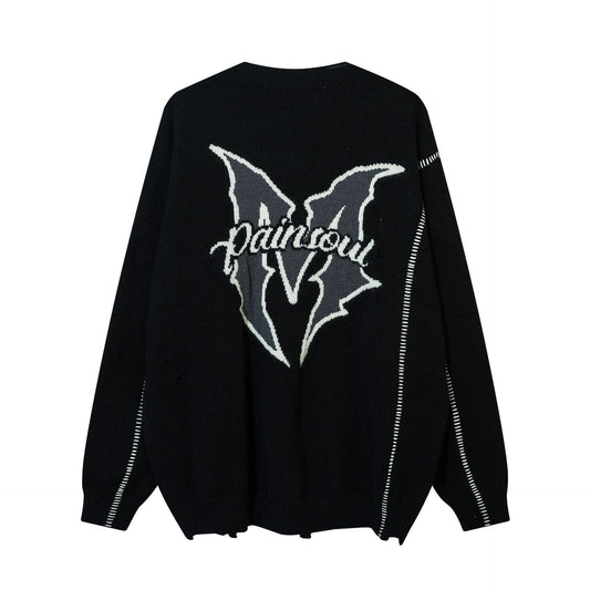 Small High Street Broken V-Neck Black Sweater Male