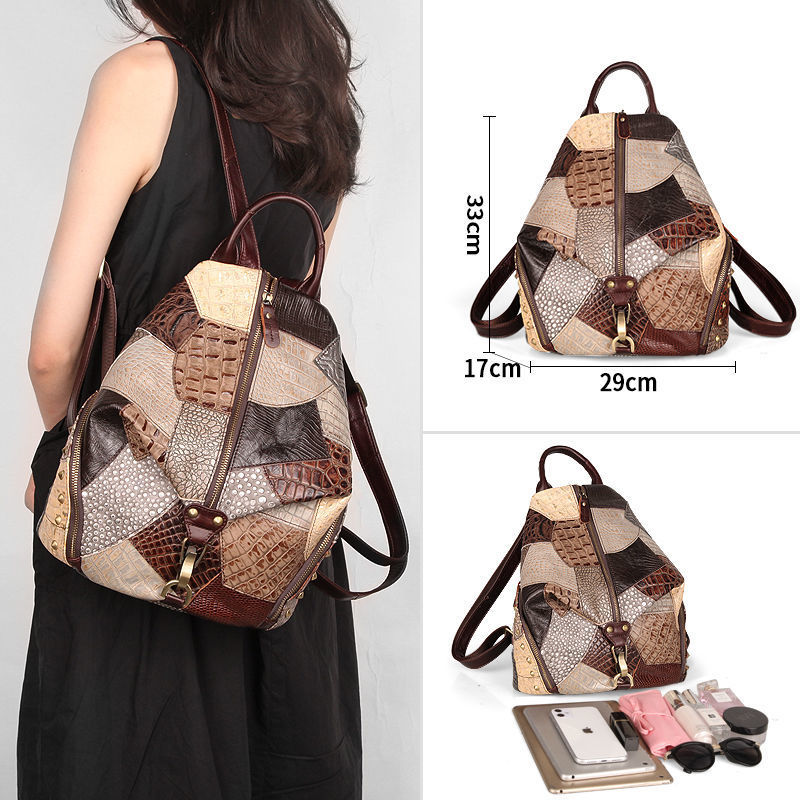 Retro Leather Backpackage Women's Large-capacity Backpack