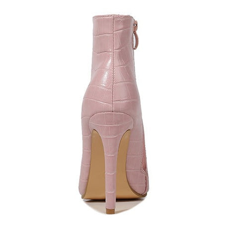 Pointed Stiletto Heel Snakeskin Print Women's Back Zipper Boots