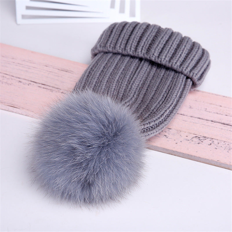 Oversized Warm Real Raccoon Fox Fur Ball Wool Hat