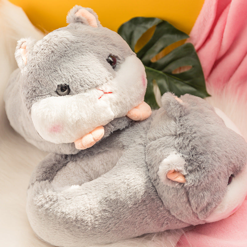 Cute Plush Cotton Slippers Women's Confinement Household