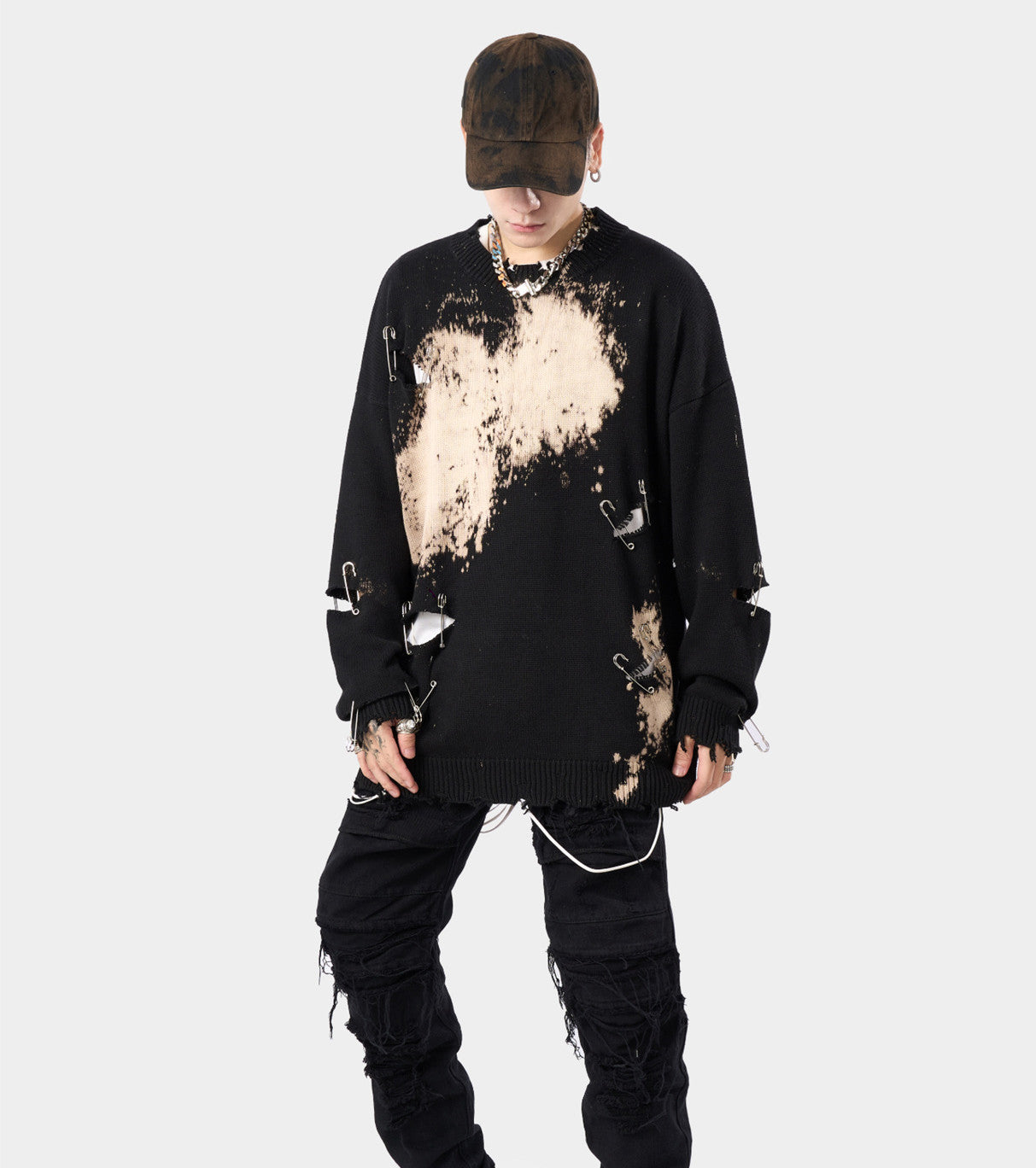 Tie-dye High Street Hip-hop Ripped Sweater