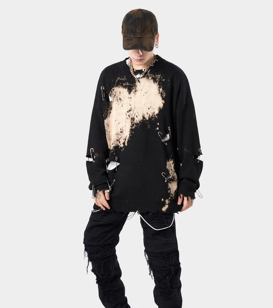 Tie-dye High Street Hip-hop Ripped Sweater