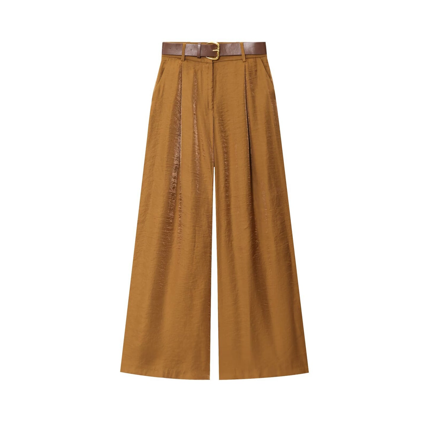 Versatile All-match Satin Casual Straight-leg Pants With A Belt