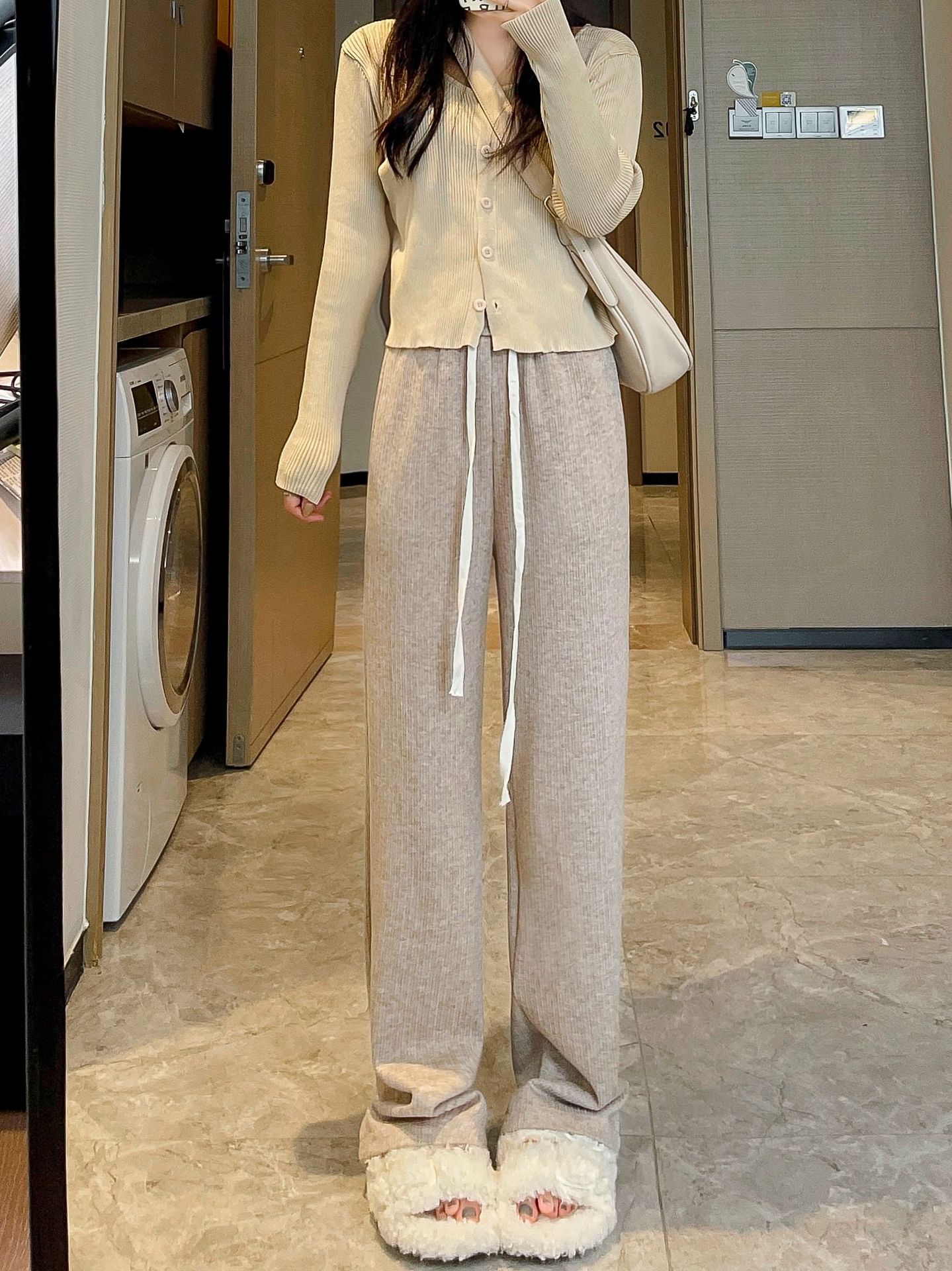 Cashmere Wide-leg Pants Women's High Waist Loose