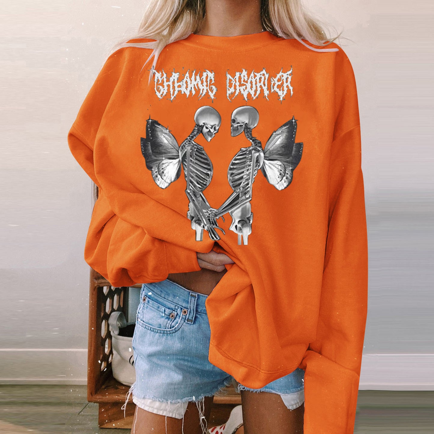 Kvinders Langærmet Afslappet Printet Polstret Sweatshirt til Halloween