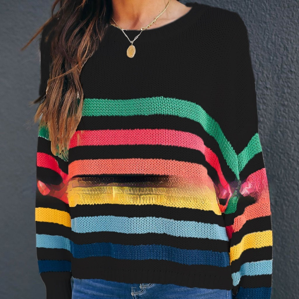 Striped Stitching Internet Celebrity Knitwear Fashion Sweater