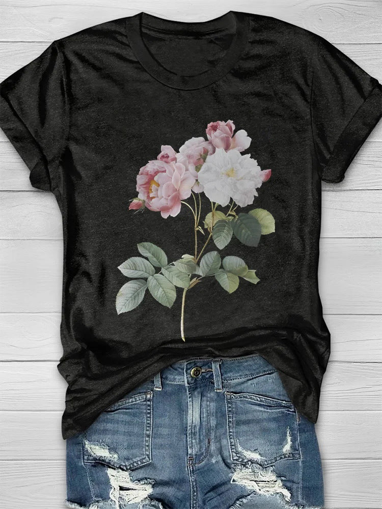 Round Neck White Loose Pullover Chic Dragonfly Short Sleeve