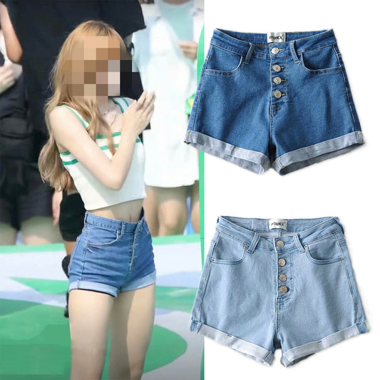 High Waist Denim Shorts High Stretch Front Row