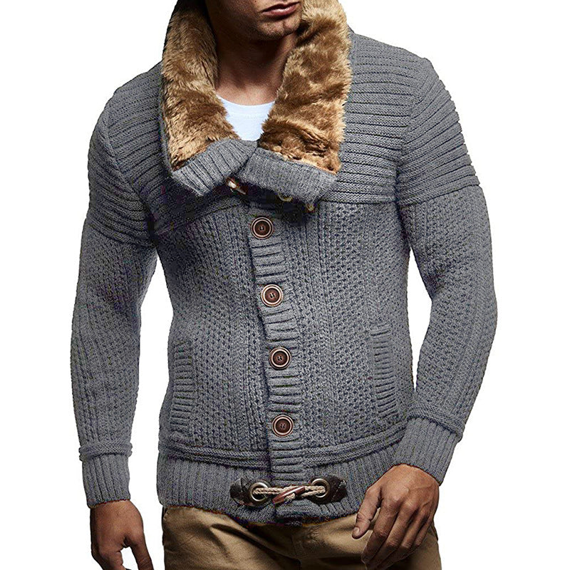 Simple Men's Solid Color Long-sleeved Knitted Jacket