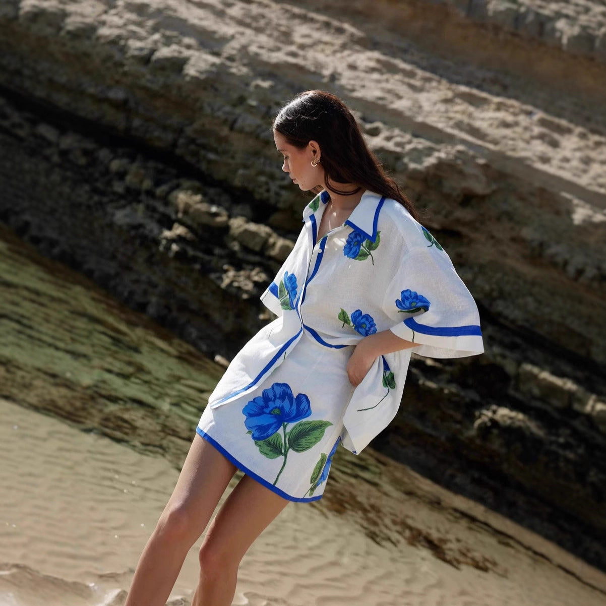 Casual And Stylish Linen Shirt And Sheath Skirt Set