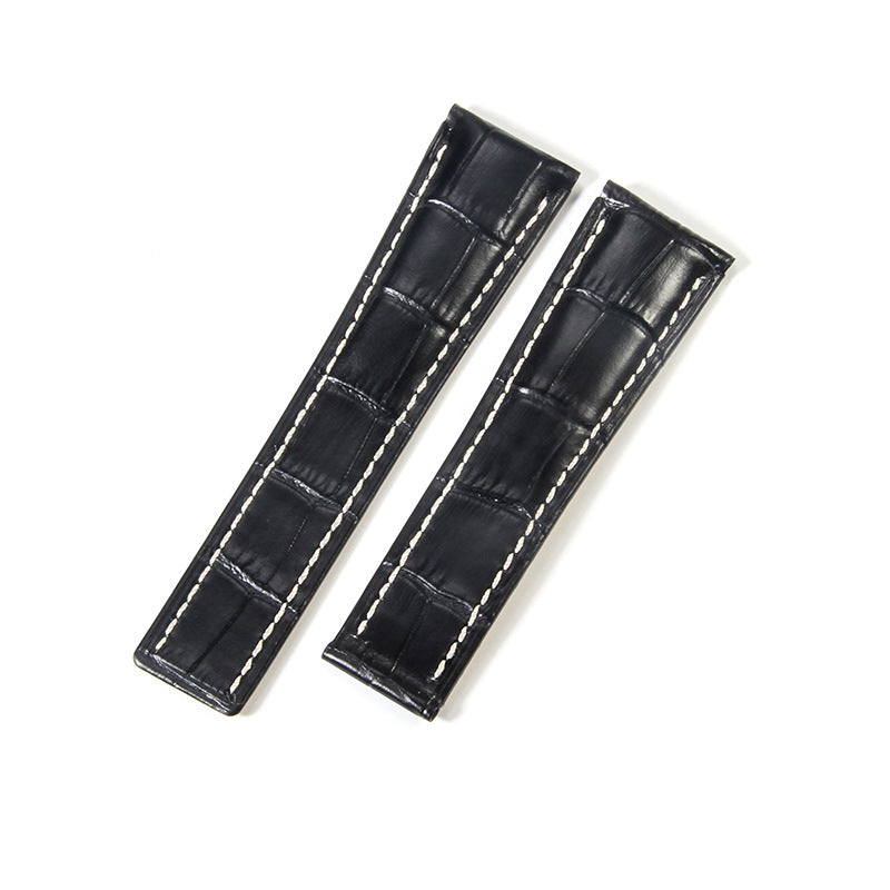 Black Brown Blue Bamboo Grain Cowhide Watch Strap 22mm 24mm