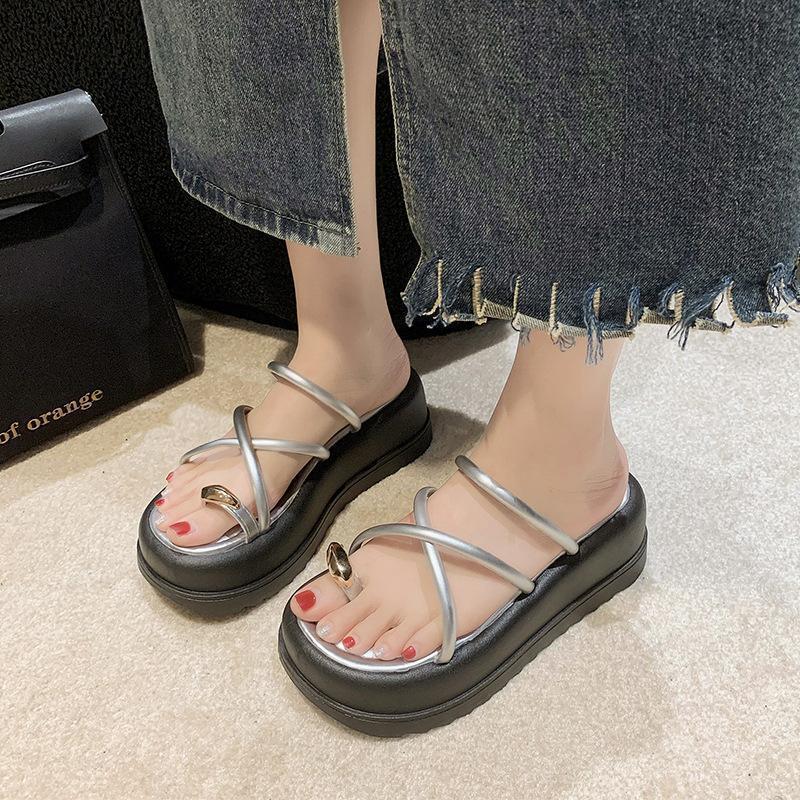 Women's Summer Outdoor Slippers Retro Easy Matching Platform Platform Toe Covering Western Style Sandals