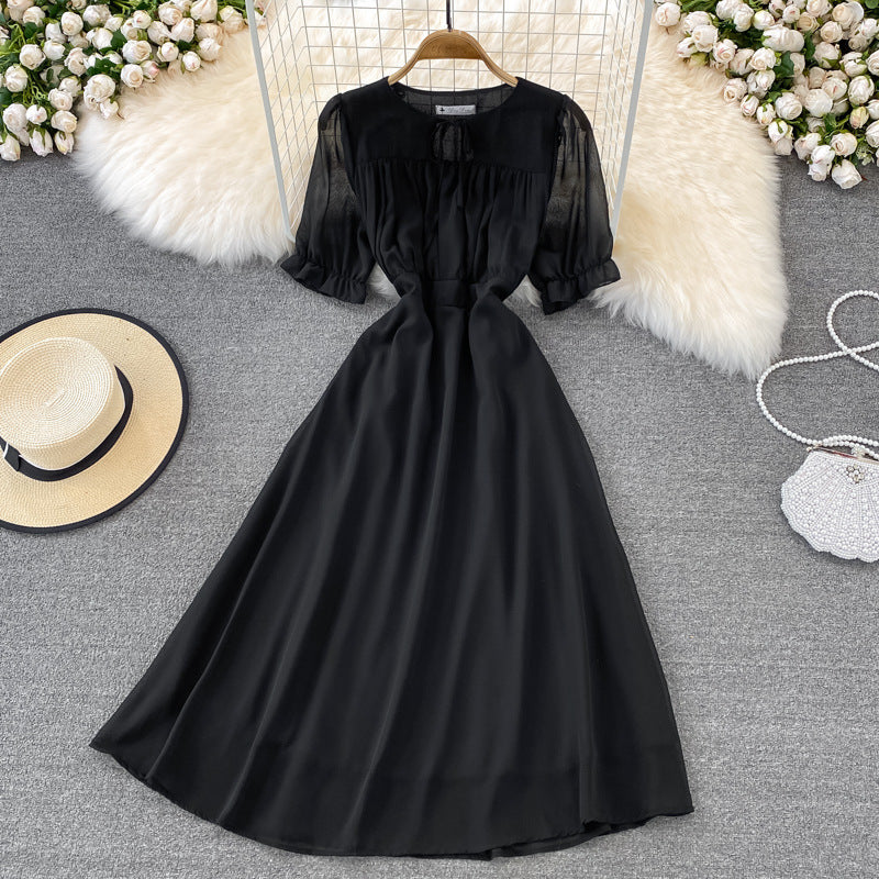 Slimming Puff-sleeve Chiffon Dress Fashion Forward