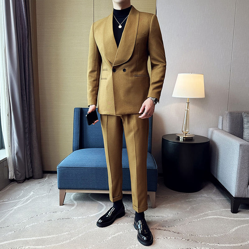 Double Breasted Green Collar Men's Casual Suit