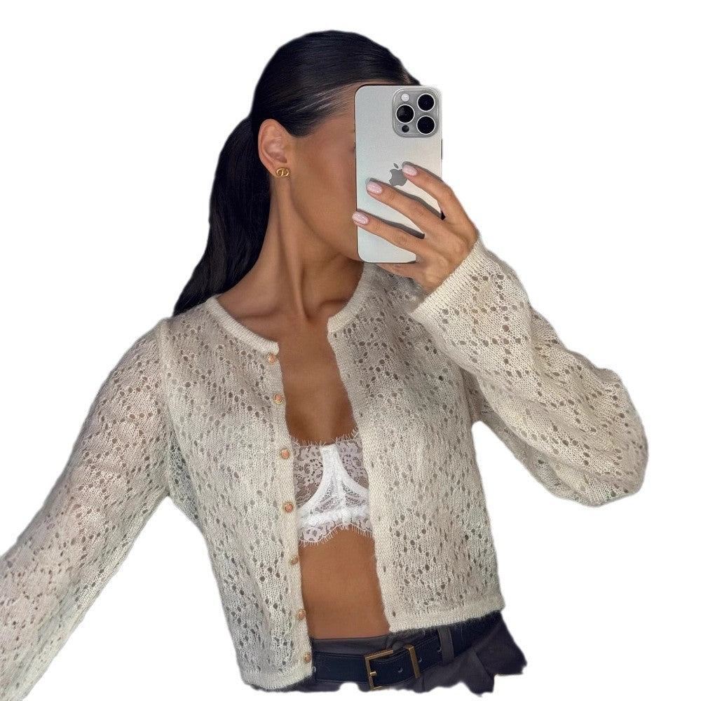 Hollow Knitted Cardigan Casual Long Sleeve Coat
