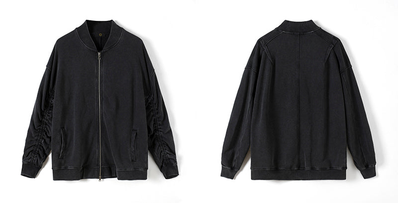 Retro Washed And Old Solid Color Flight Jacket