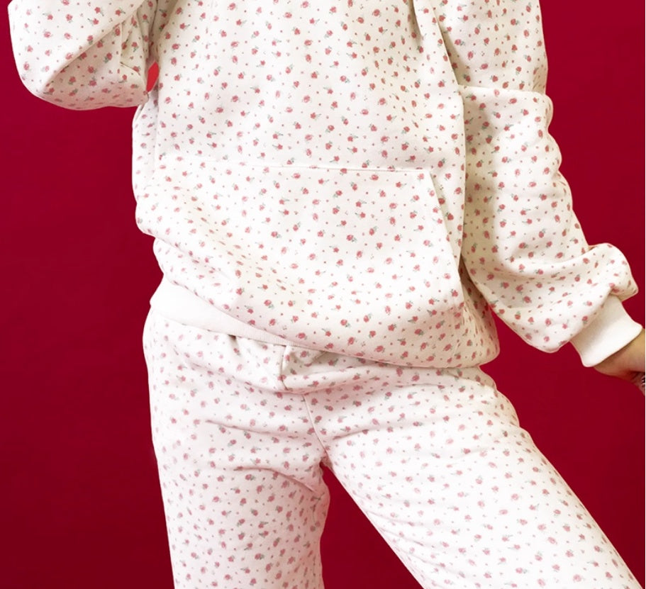 Hooded Sweatshirt Jogger Pants Floral Print Warm And Stylish Set