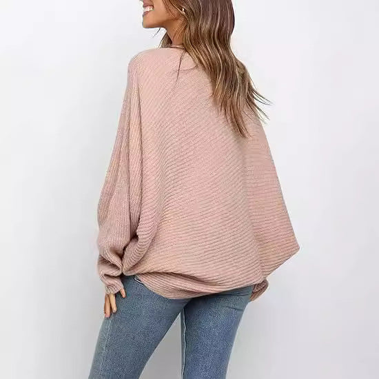 Round Neck Solid Color Loose Sweater Top Leisure Pullover
