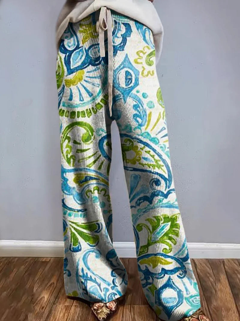 D Printed European And American Leisure Wide Leg Sports European And American Trousers
