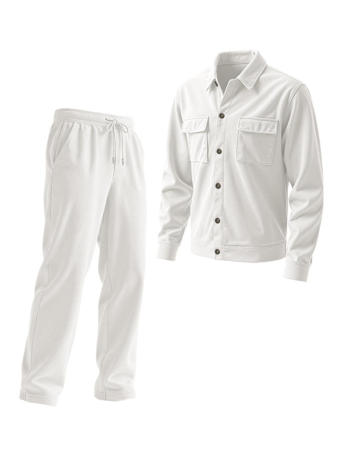 Two-piece Set Featuring A Button-up Collar Long Sleeves And Long Pants