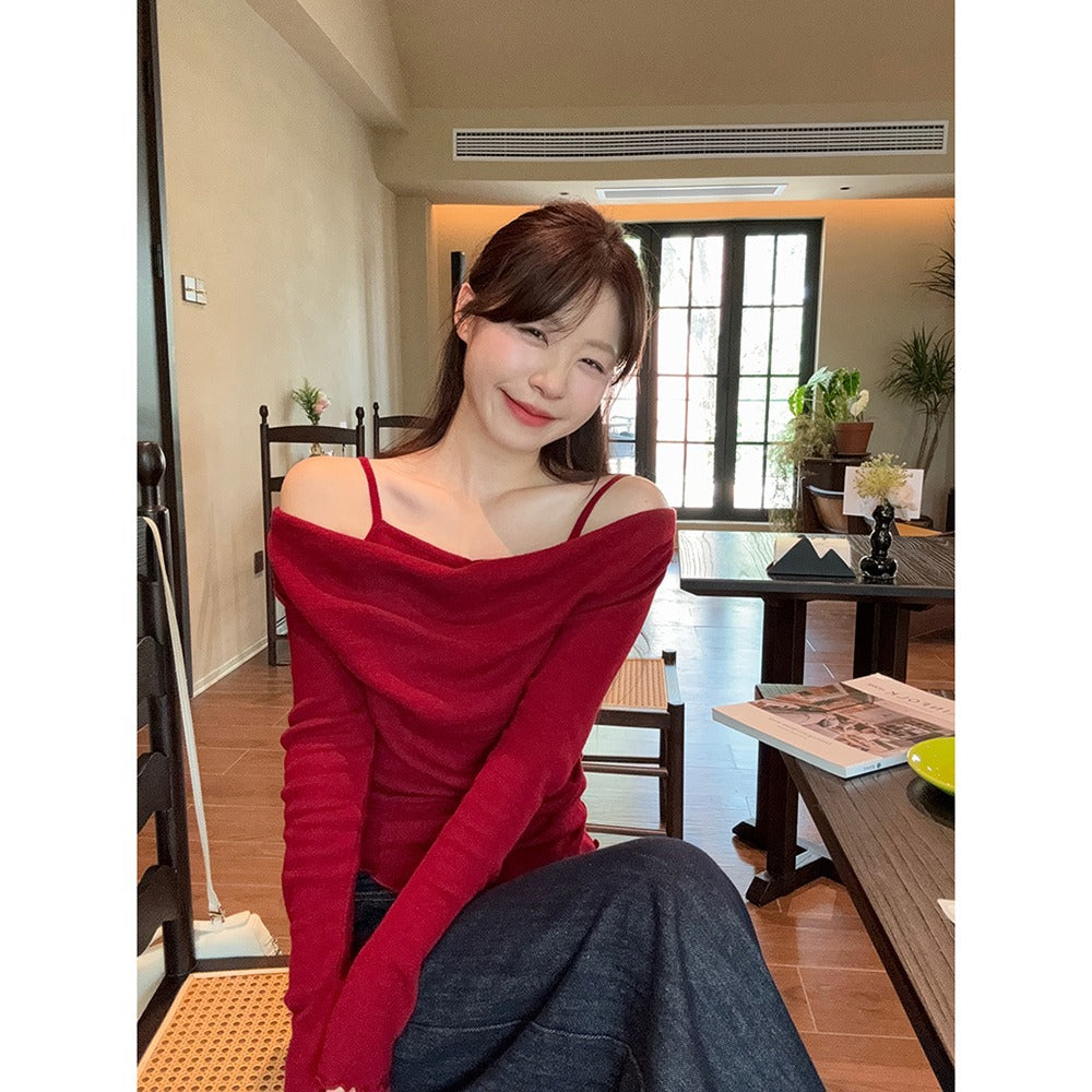 Fashion Fake Two-piece Off-shoulder Long Sleeve Women