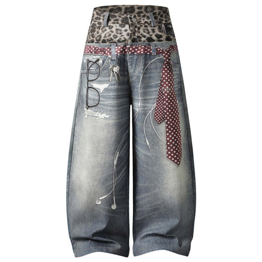 Leopardprintet, Todelt-look Vaskede Og Slidte Denimjeans