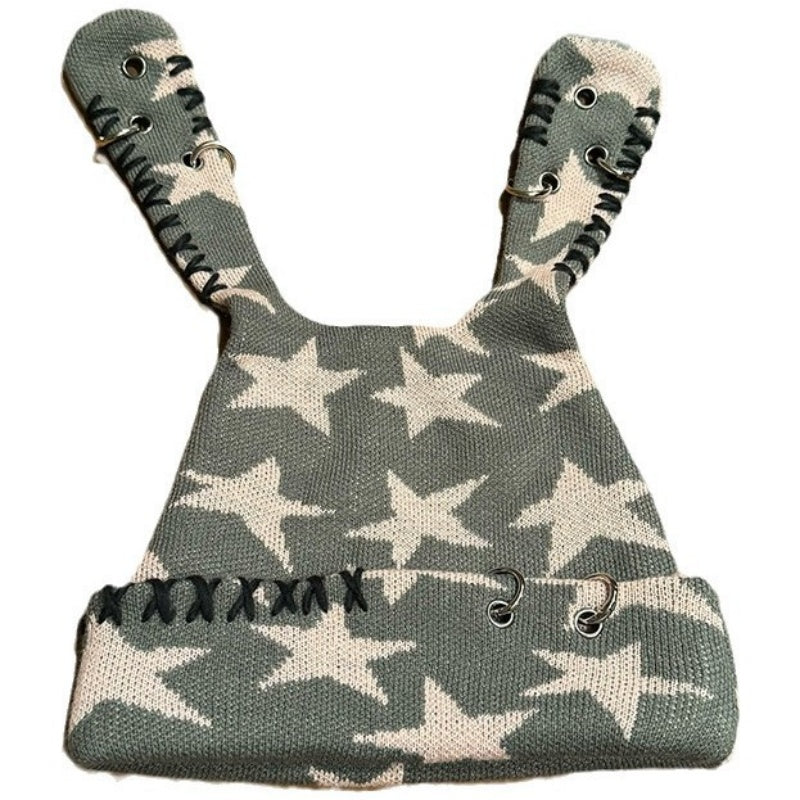 Yabifeng Metal Hoop Star Rabbit Ear Knitted Hat