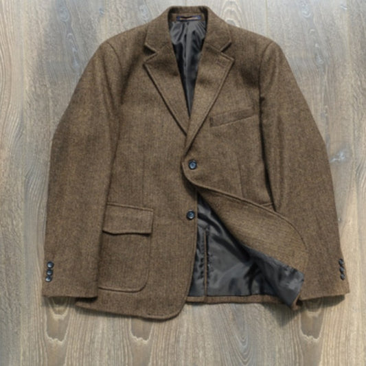 American-style Vintage Herringbone Tweed Heavyweight Wool Work Jacket
