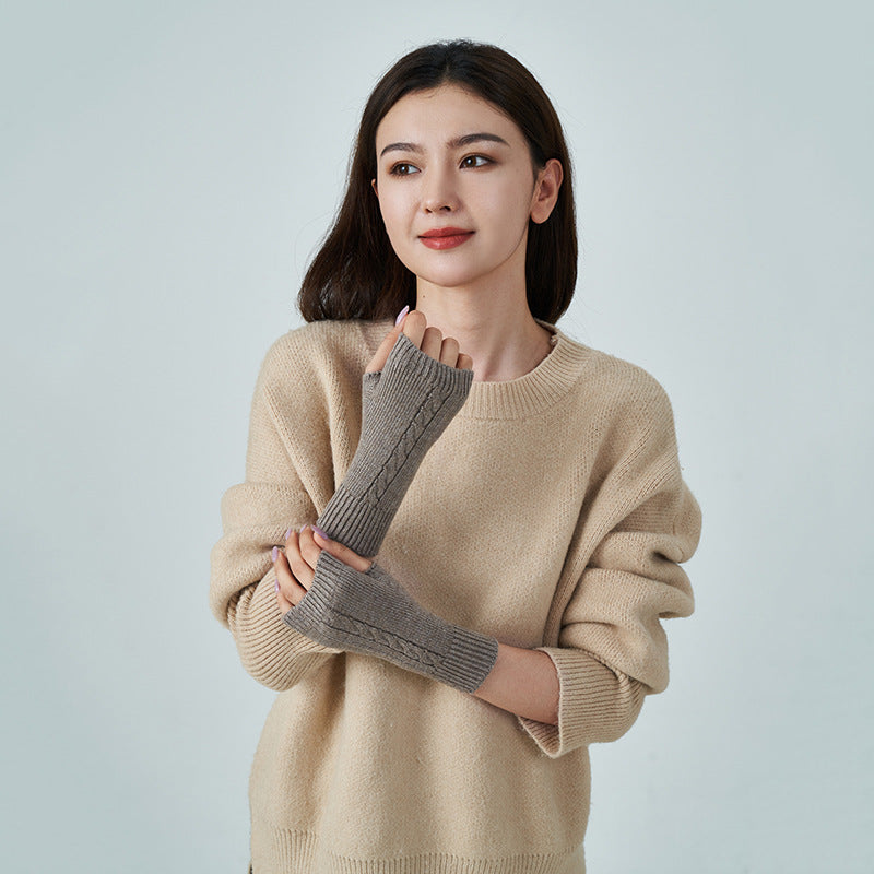Men's And Women's Wool Thickened Warm Half Finger Gloves