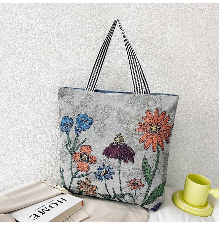 Shopping Bag Cartoon Embroidered Large Shoulder  For Women