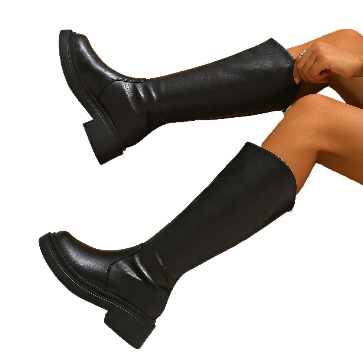 Round-Toe High-Heel Over-the-Knee Boots With Back ZipperComfortable And Minimalist Style