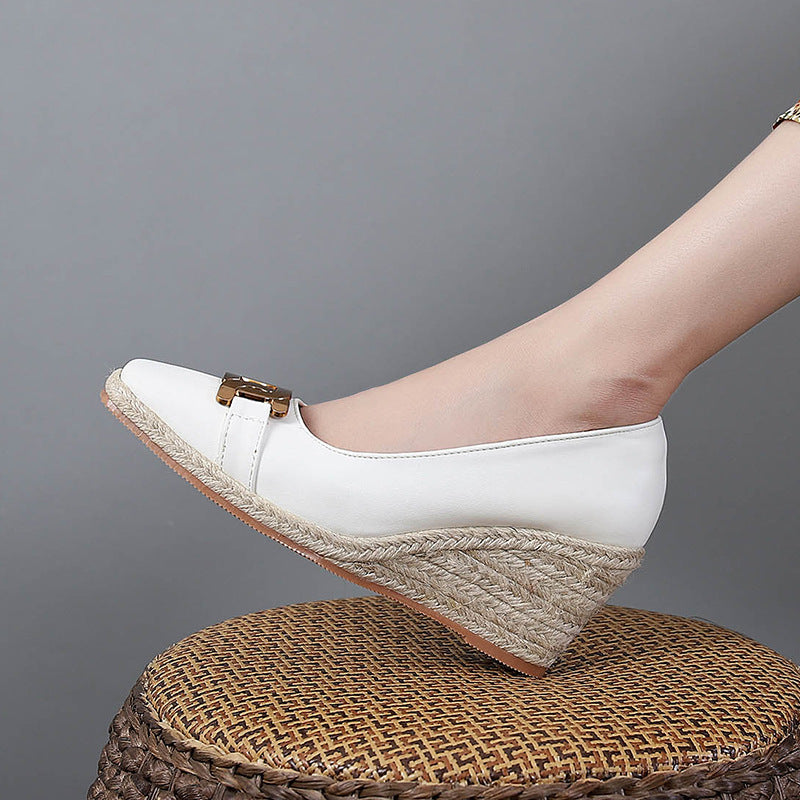 Retro Soft Bottom Square Toe High Heel Pumps Women's Hemp Rope
