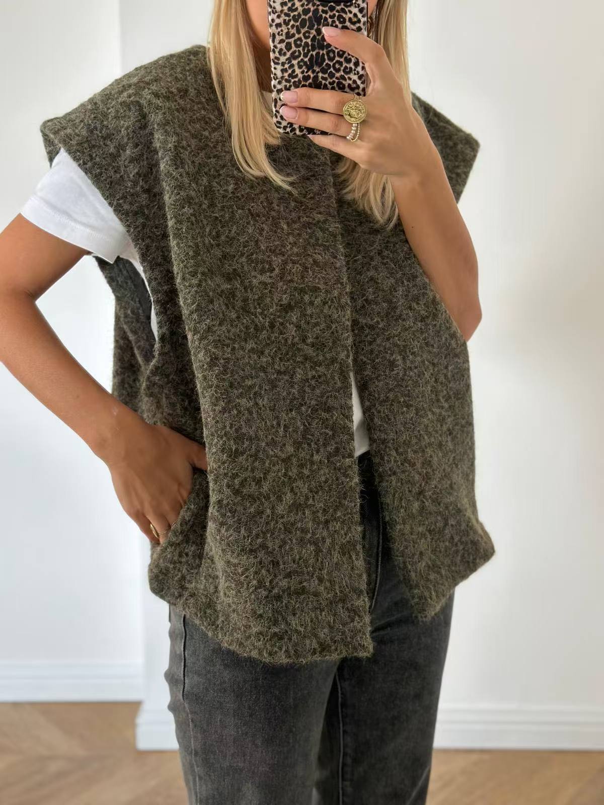 V-neck Double-sided Hand-stitched Wool Overcoat Vest