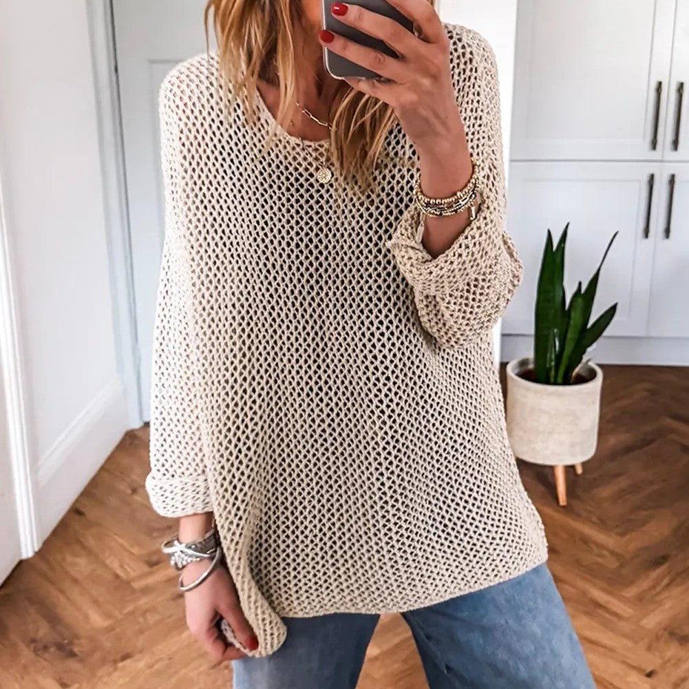 Smoke Gray Crochet Hollow-out Jumper Top Sweater