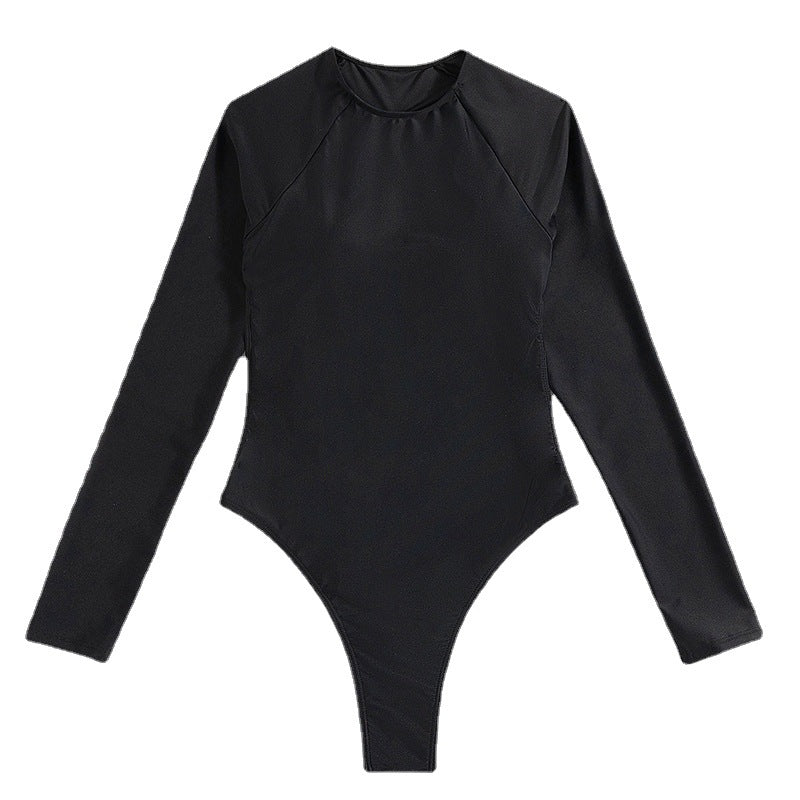 Long Sleeve Backless T-back Light Diamond One-piece Swimsuit