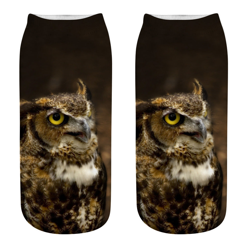 Printed Female Socks Owl Pattern Animal 3D Printed Short Socks