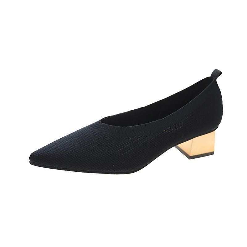 Fashion Retro Women's Pointed Toe Knitted Chunky Heels