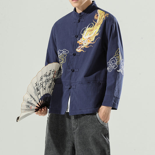 Men's Casual Embroidered Long Sleeve Jacket